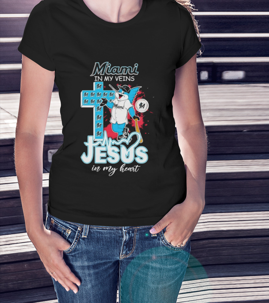 Miami Marlins Billy The Marlin Jesus In My Heart T-Shirt