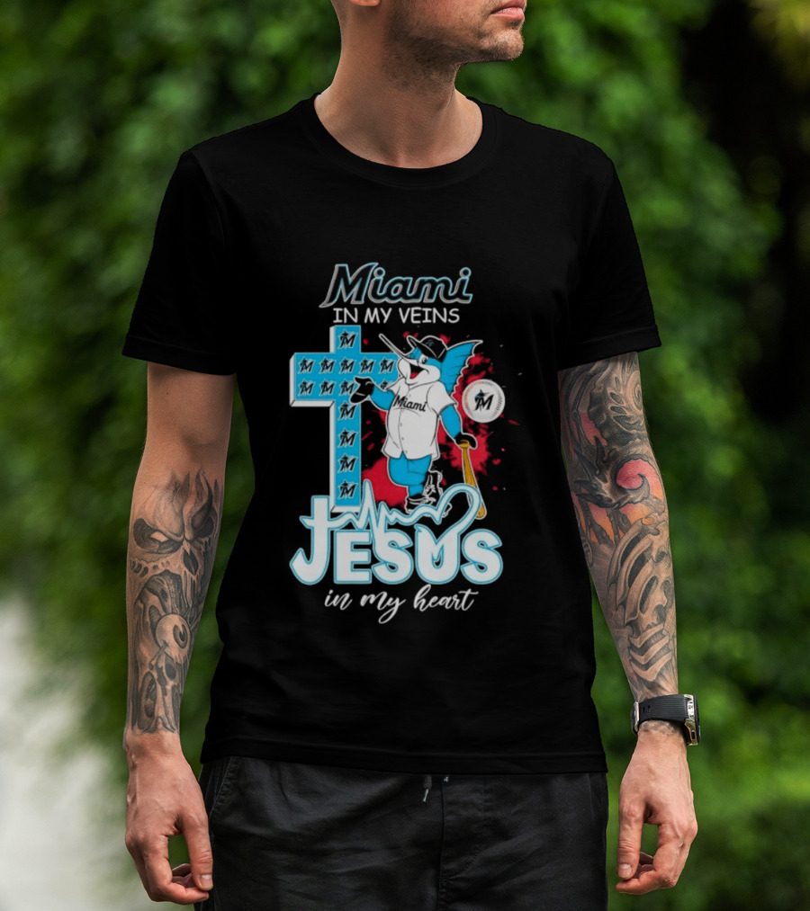 Miami Marlins Billy The Marlin Jesus In My Heart T-Shirt