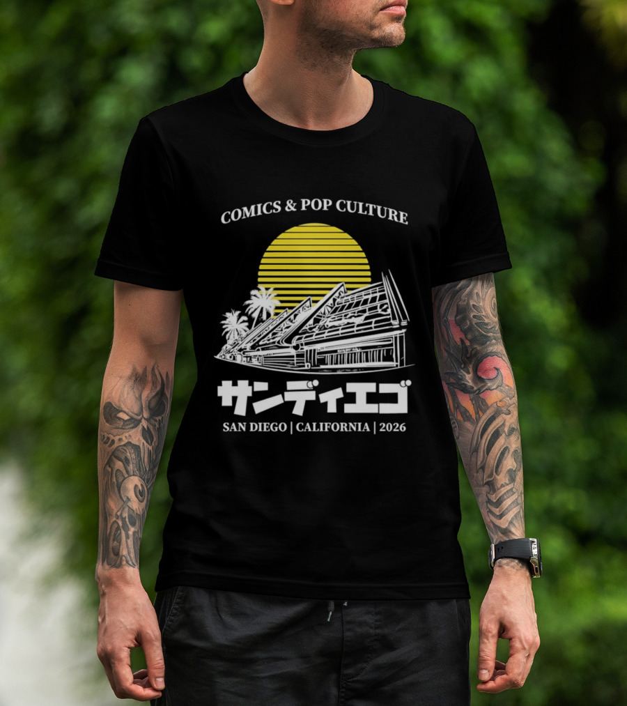 Comics And Pop Culture San Diego California 2026 Yellow Sun Palm Trees Japanese T-Shirt