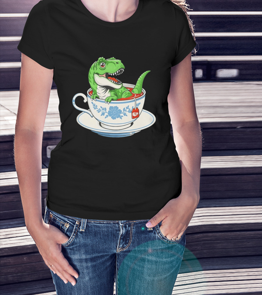 Tea Rex Dinosaur In Teacup With Tea Bag T-Shirt