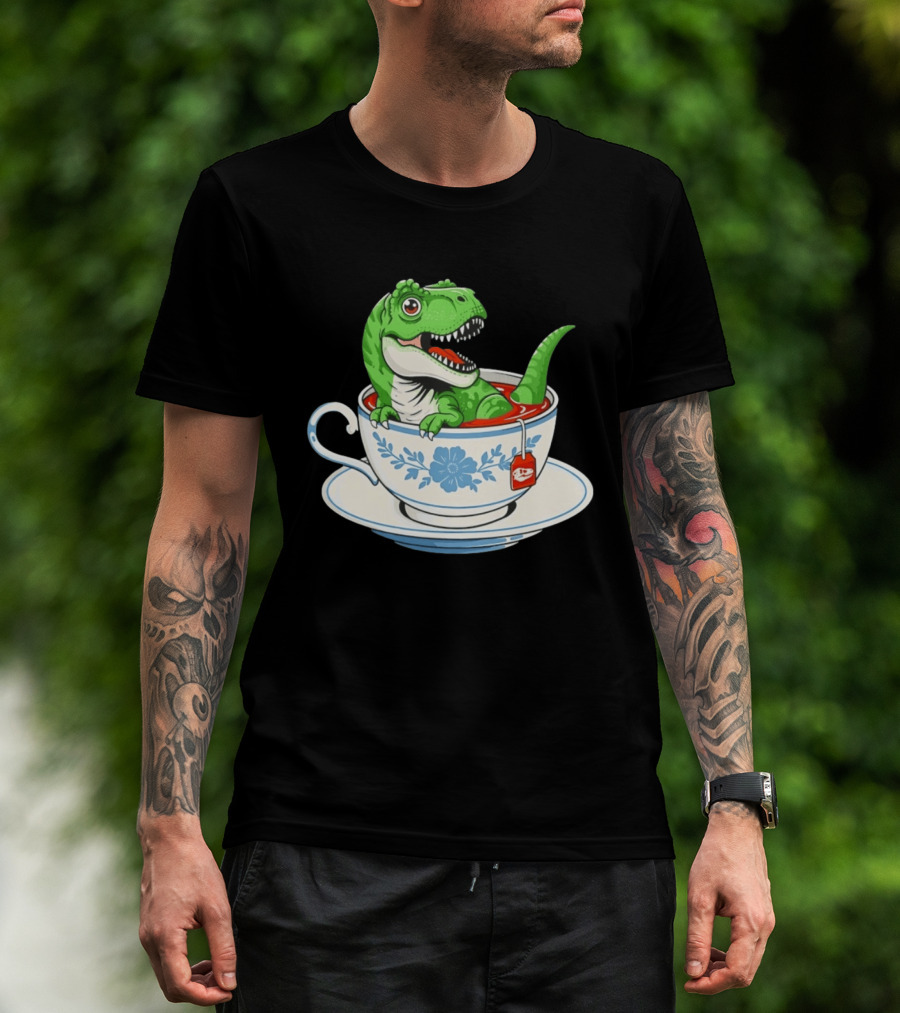 Tea Rex Dinosaur In Teacup With Tea Bag T-Shirt