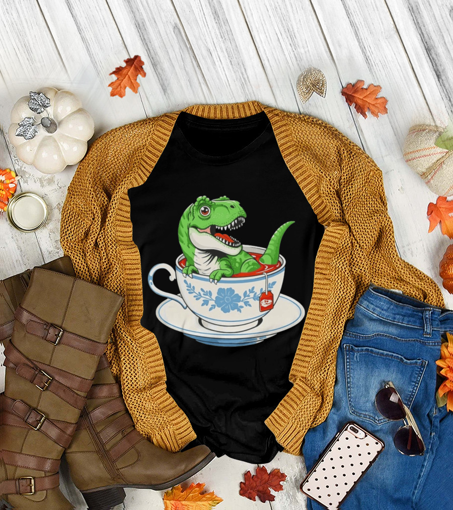 Tea Rex Dinosaur in Teacup with Tea Bag T-Shirt