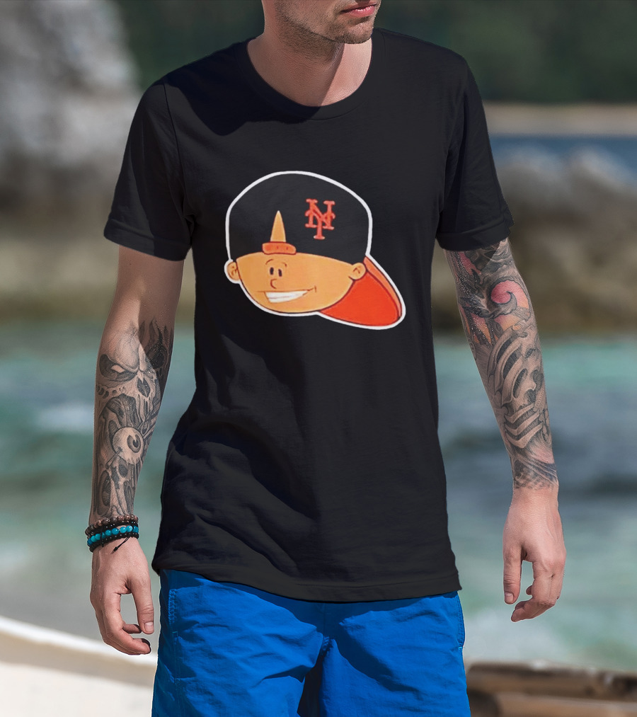 New York Mets Cartoon Kid Smiling Team Hat T-Shirt