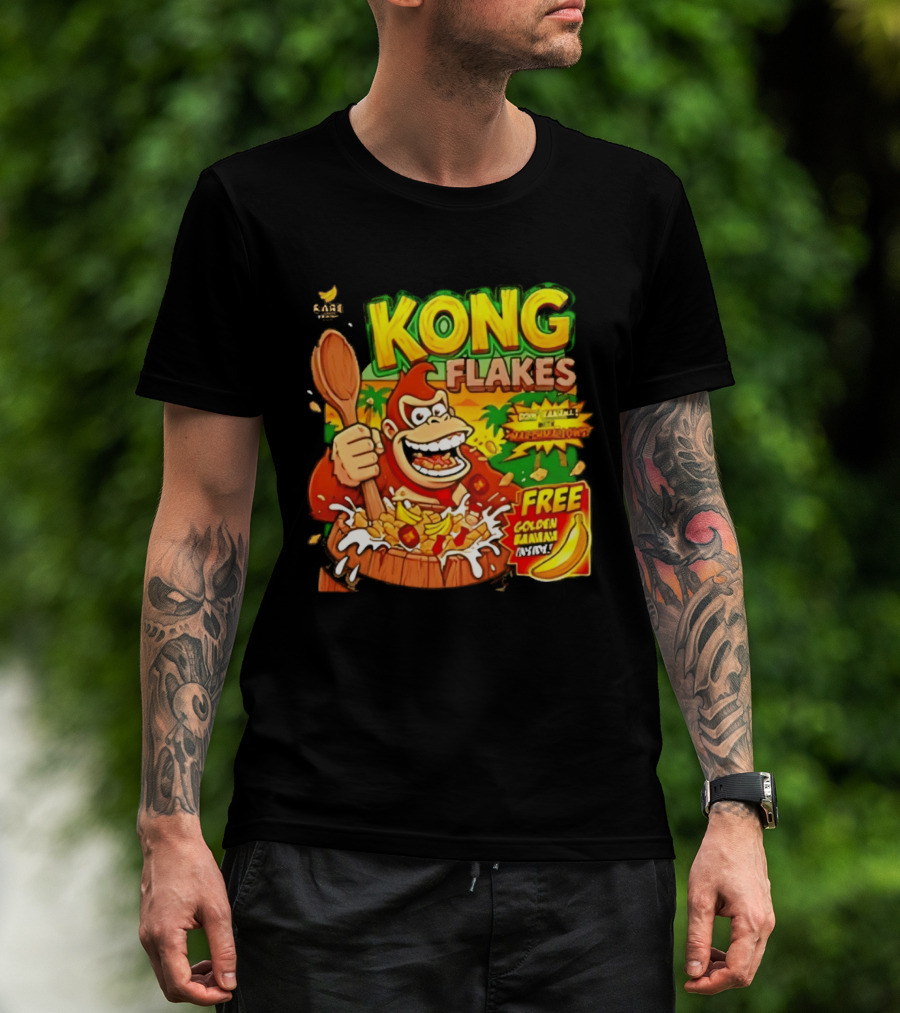 Kong Flakes Donkey Kong Cereal Goin' Bananas With Marshmallow Crunch Free Golden Banana Inside T-Shirt