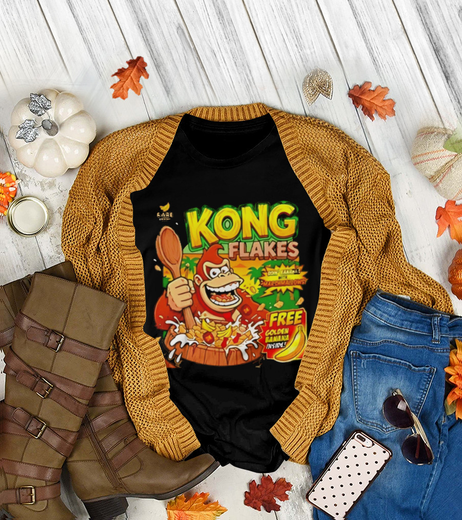 Kong Flakes Donkey Kong Cereal Goin' Bananas with Marshmallow Crunch Free Golden Banana Inside T-Shirt
