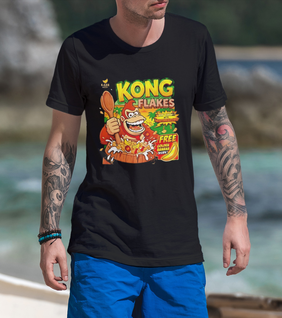 Kong Flakes Donkey Kong Cereal Goin' Bananas With Marshmallow Crunch Free Golden Banana Inside T-Shirt