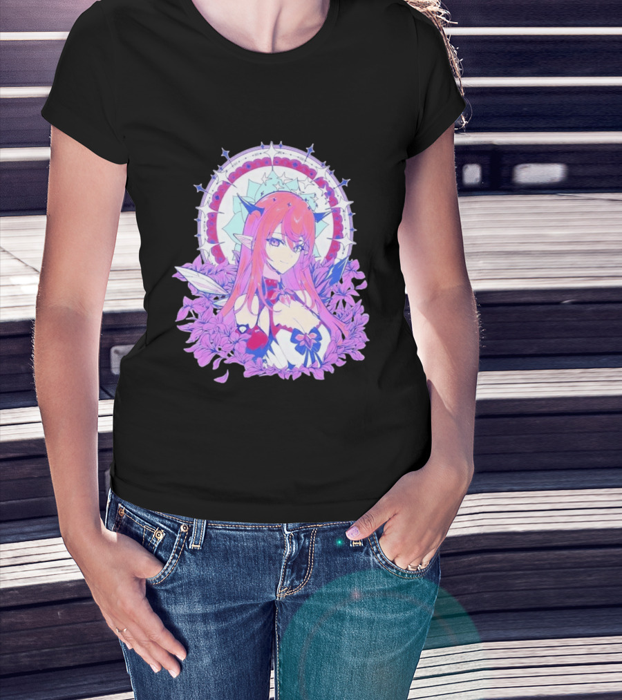 Ghost X Ghost IRyS Anime Character With Floral And Heart Motif In Pastel T-Shirt