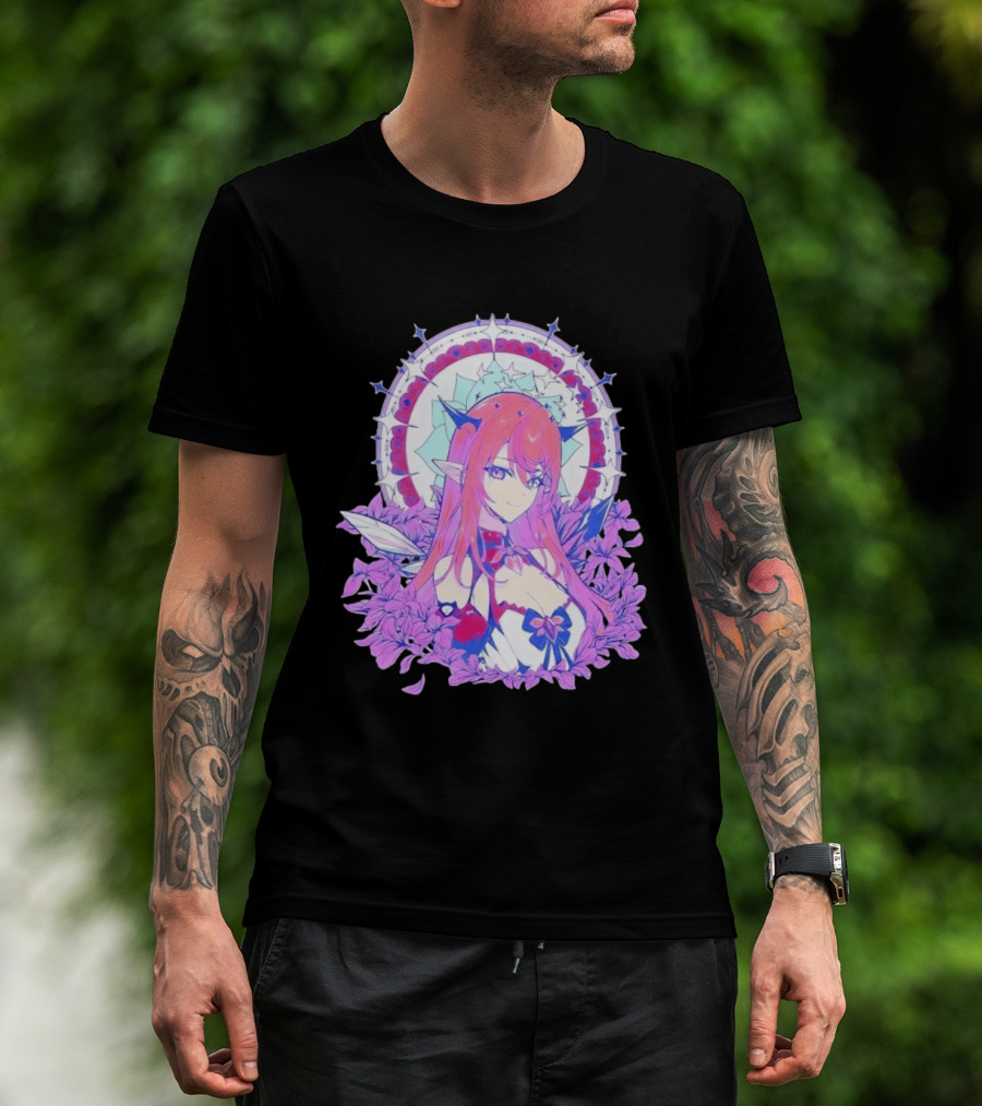 Ghost X Ghost IRyS Anime Character With Floral And Heart Motif In Pastel T-Shirt