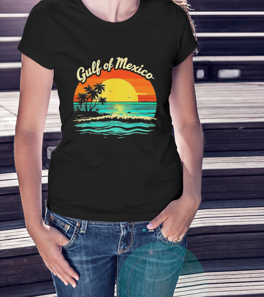 Gulf Of Mexico Beach Palms Summer Vacation Sunset Ocean Waves T-Shirt
