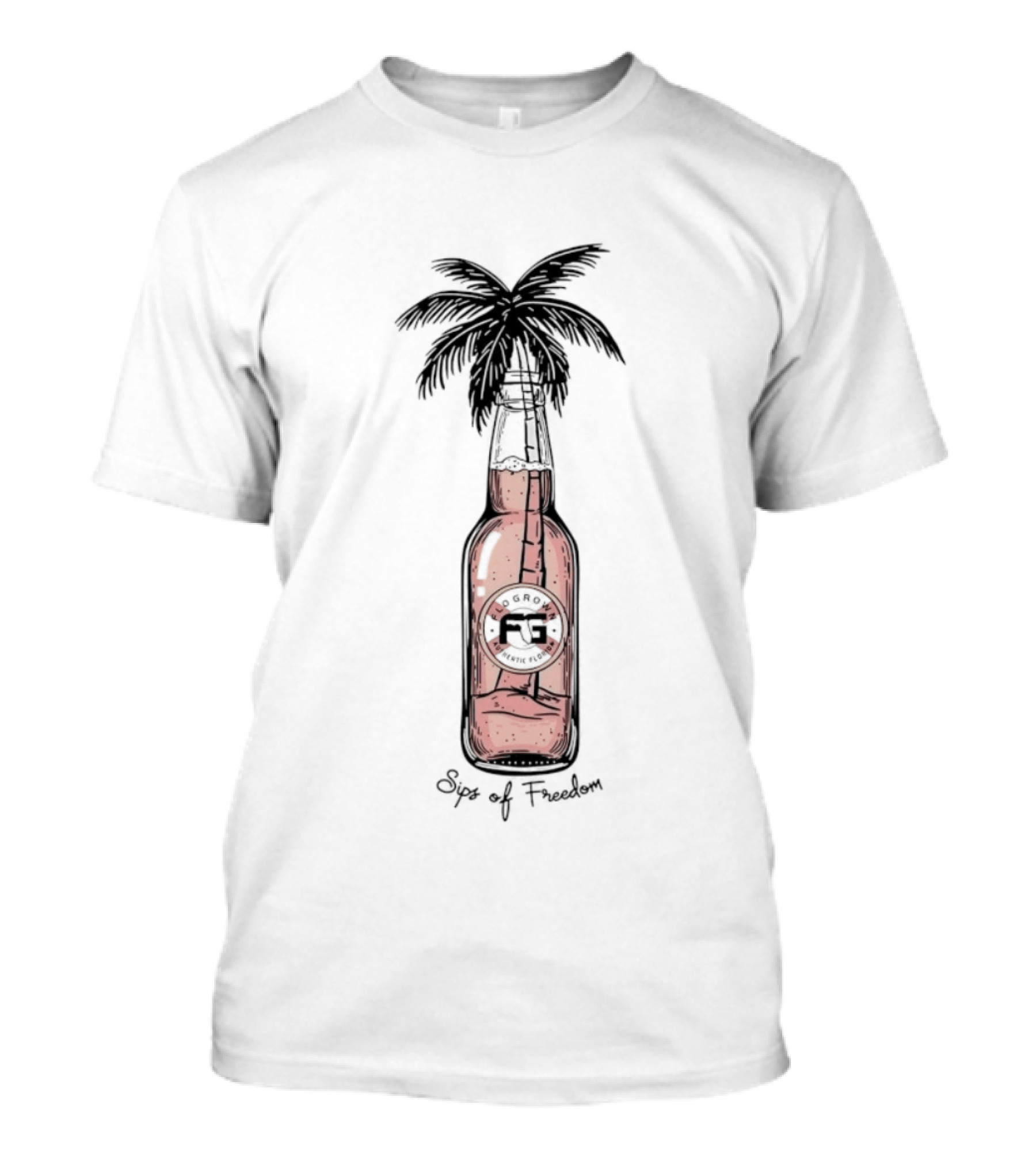Palm Tree In A Bottle Sips Of Freedom Tropical Escape T-Shirt
