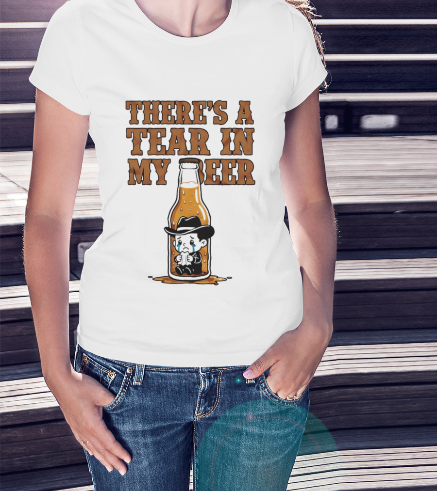 There's A Tear In My Beer Crying Cowboy Bottle T-Shirt