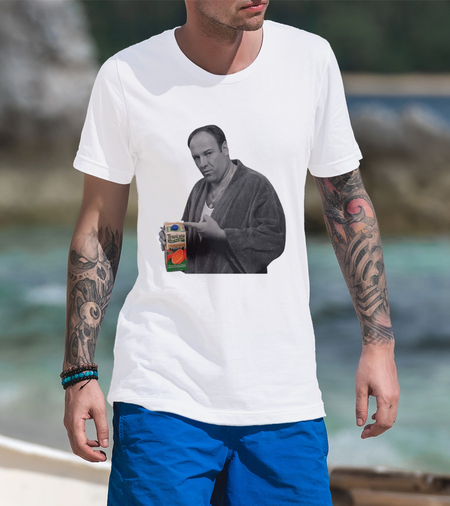 The Sopranos Tony Soprano Holding Tropicana Pure Premium Orange Juice T-Shirt