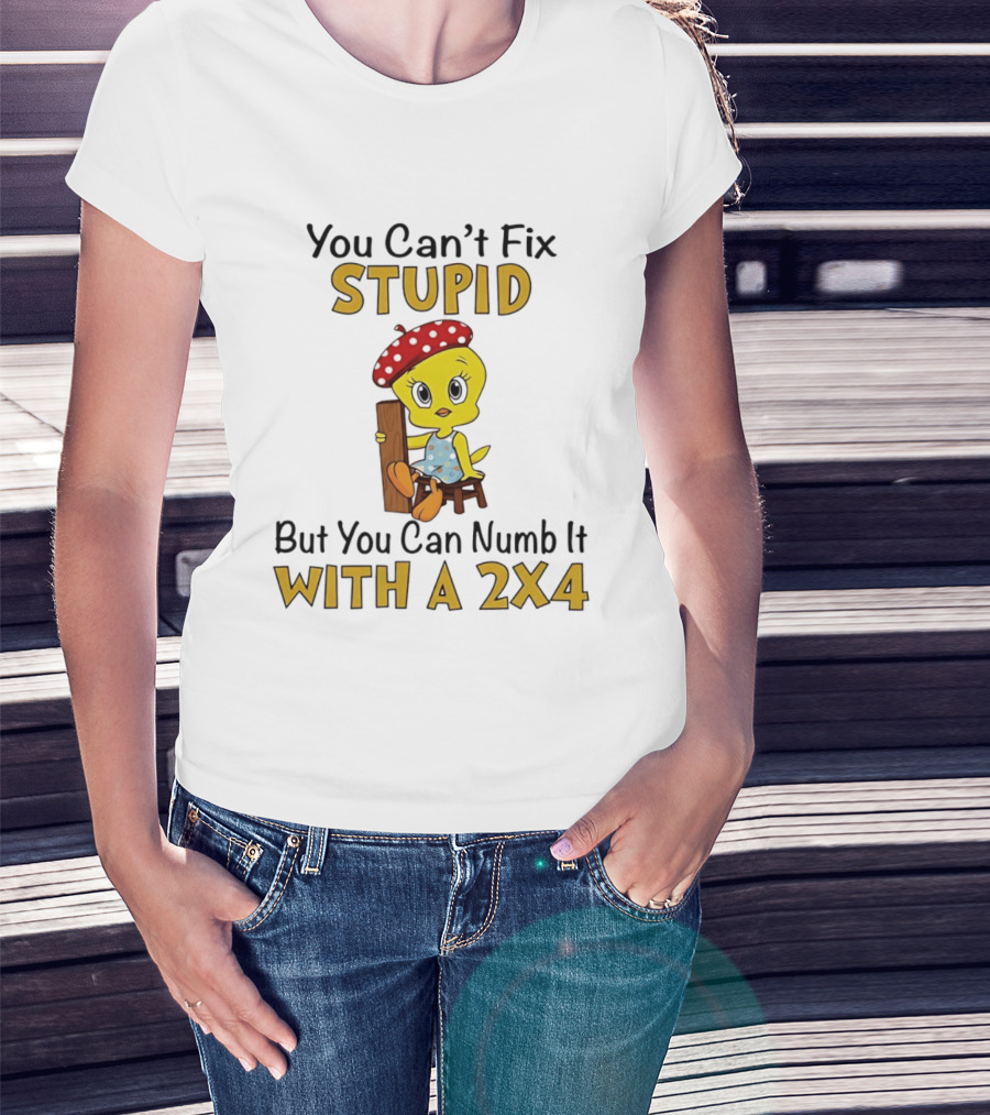 Tweety Bird You Can't Fix Stupid But You Can Numb It With A 2x4 T-Shirt