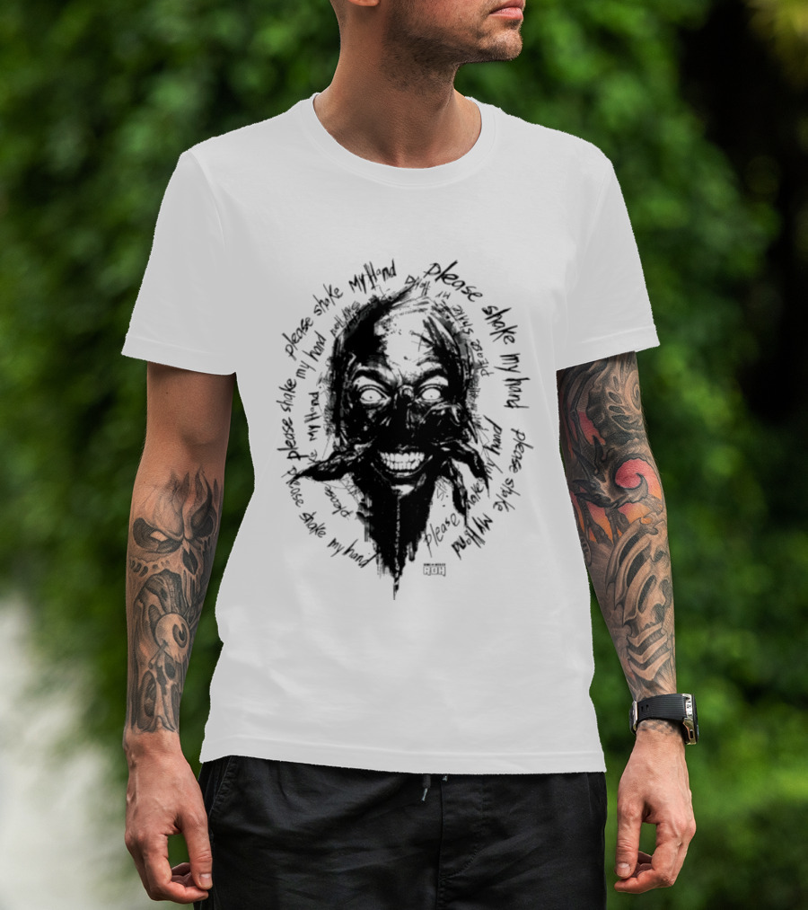 Lio Rush Please Shake My Hand Skull Monster Rugged Handwritten T-Shirt