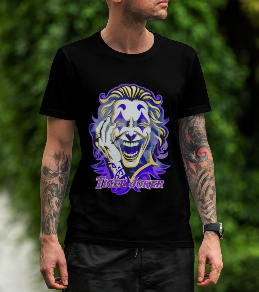 Tiger Joker Mischievous Grin Purple Aura T-Shirt