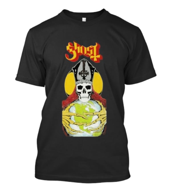 Ghost Skeleton Bishop Holding Earth Iconic Twisted Thread Ceremony T-Shirt