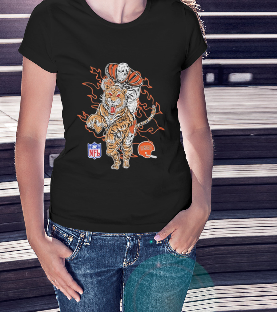Cincinnati Bengals NFL Tiger Skeleton Rider Warren Lotas Collaboration T-Shirt
