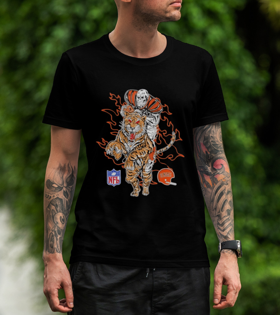 Cincinnati Bengals NFL Tiger Skeleton Rider Warren Lotas Collaboration T-Shirt