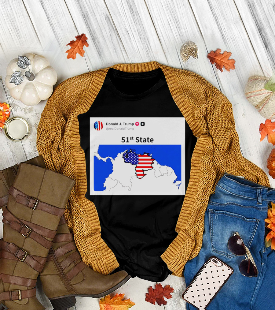 Donald J. Trump 51st State Map with American Flag on Venezuela T-Shirt