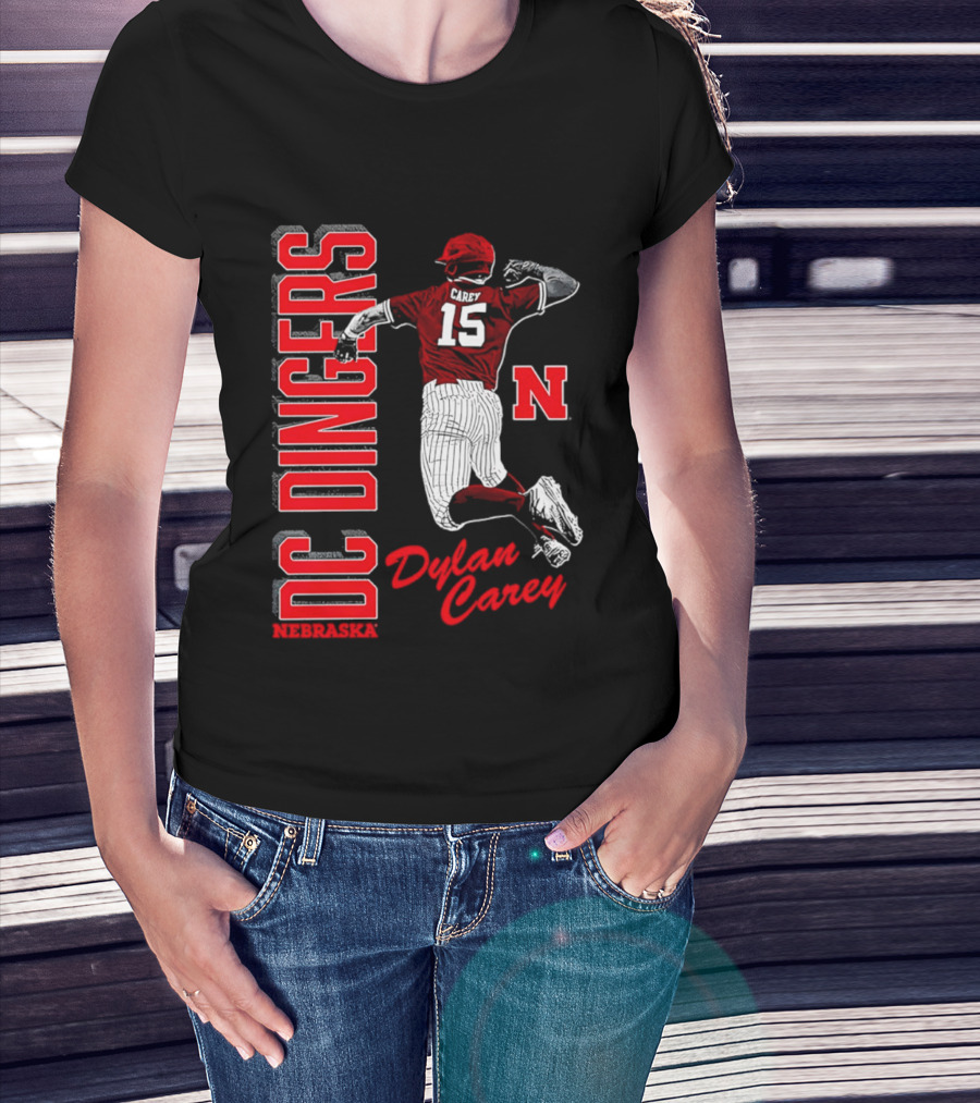 Dylan Carey Nebraska Huskers DC Dingers Baseball Player 15 Red Team Spirit T-Shirt