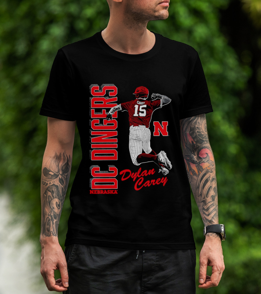 Dylan Carey Nebraska Huskers DC Dingers Baseball Player 15 Red Team Spirit T-Shirt