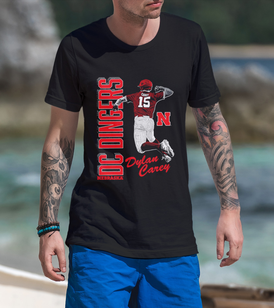 Dylan Carey Nebraska Huskers DC Dingers Baseball Player 15 Red Team Spirit T-Shirt
