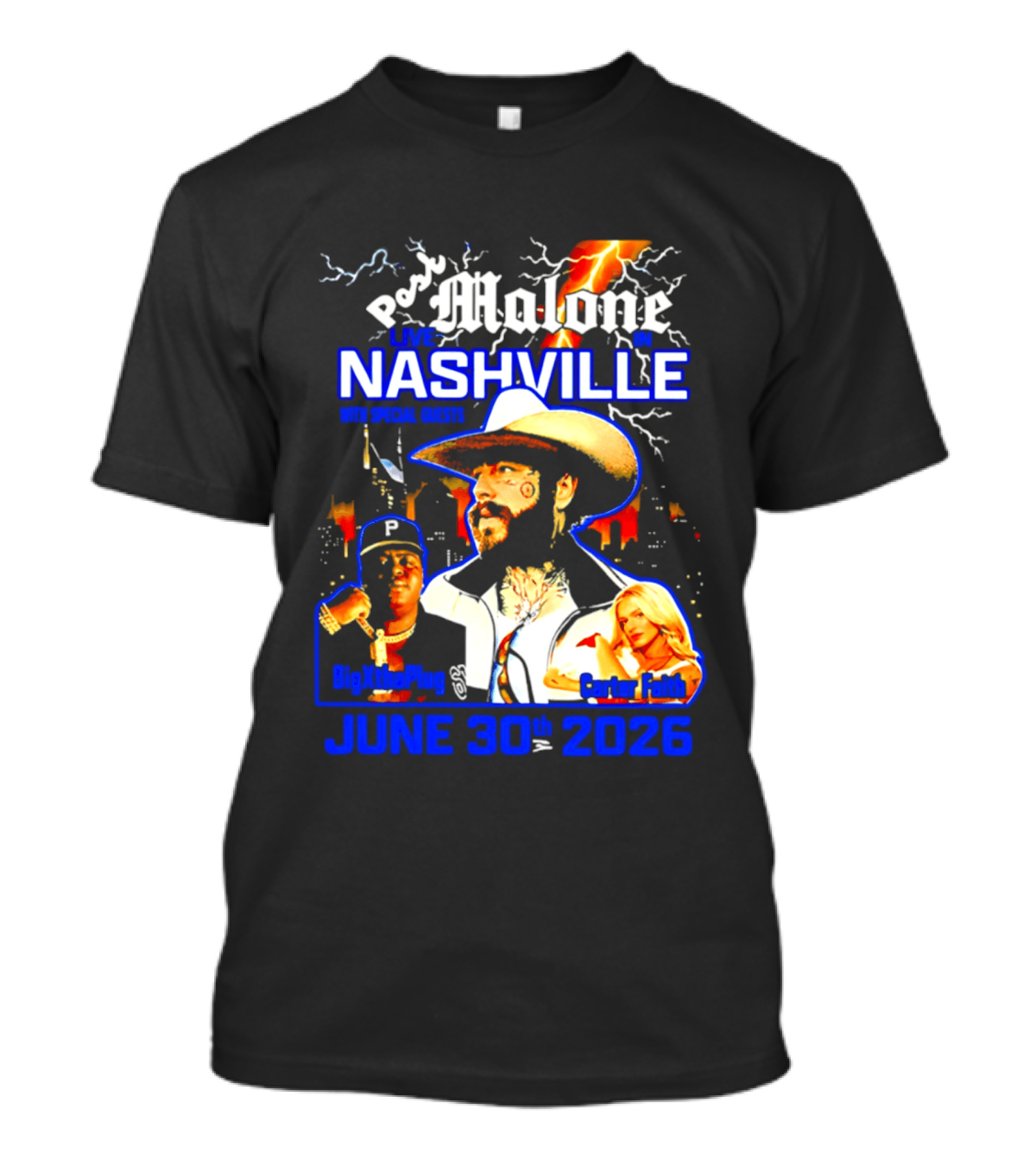 Post Malone Live In Nashville With BigXthaPlug And Carter Faith June 30th 2026 T-Shirt