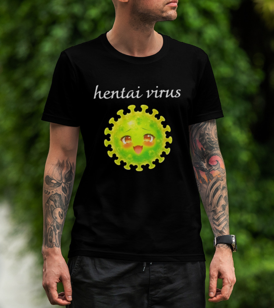 Hentai Virus Kawaii Face Cute Green Cartoon Meme T-Shirt
