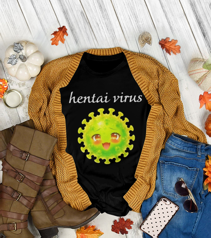Hentai Virus Kawaii Face Cute Green Cartoon Meme T-Shirt