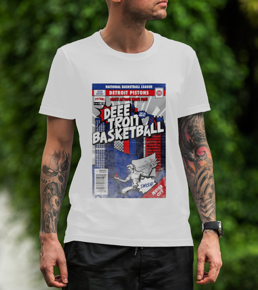 National Basketball League Detroit Pistons Deee Troit Basketball Motor City Comic Cover T-Shirt