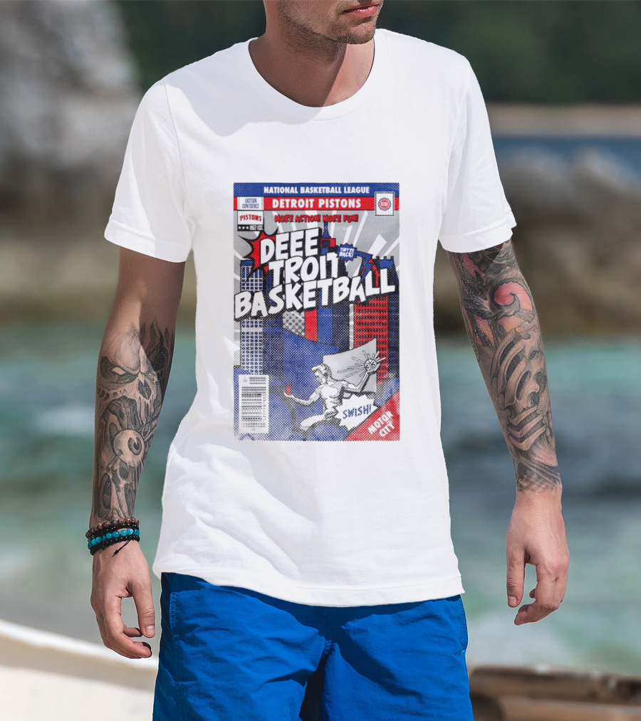 National Basketball League Detroit Pistons Deee Troit Basketball Motor City Comic Cover T-Shirt