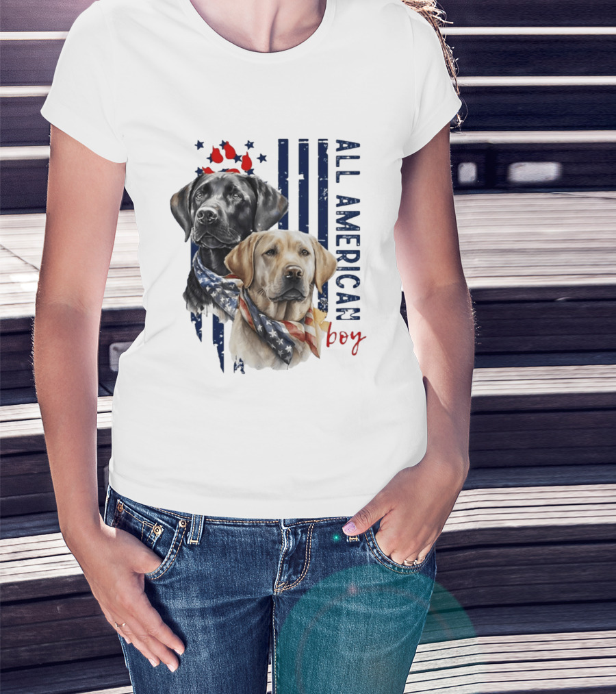 All American Boy Dog Bandana Stars Stripes Flag T-Shirt