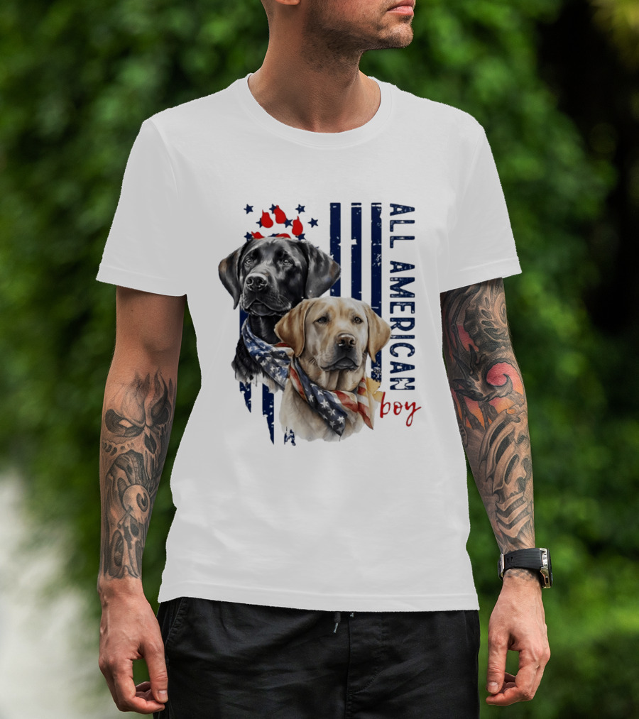 All American Boy Dog Bandana Stars Stripes Flag T-Shirt