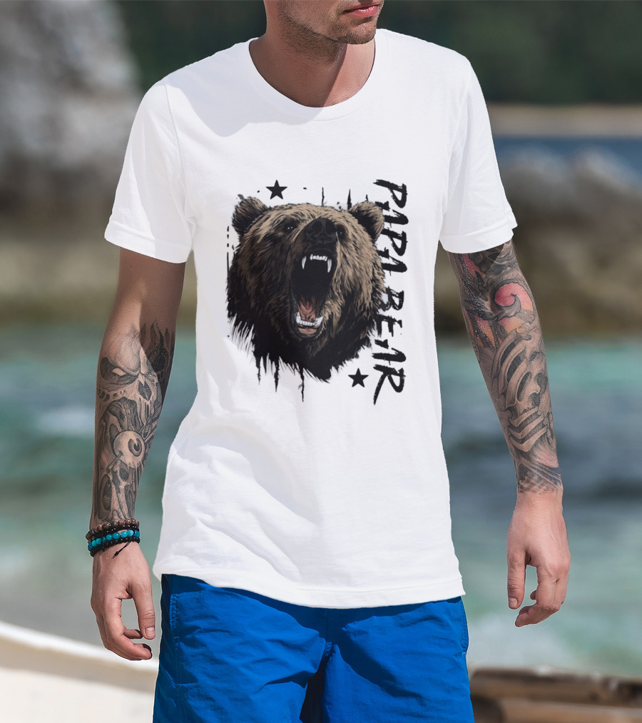 Roaring Grizzly Bear Papa Bear Fierce Wildlife Expression T-Shirt