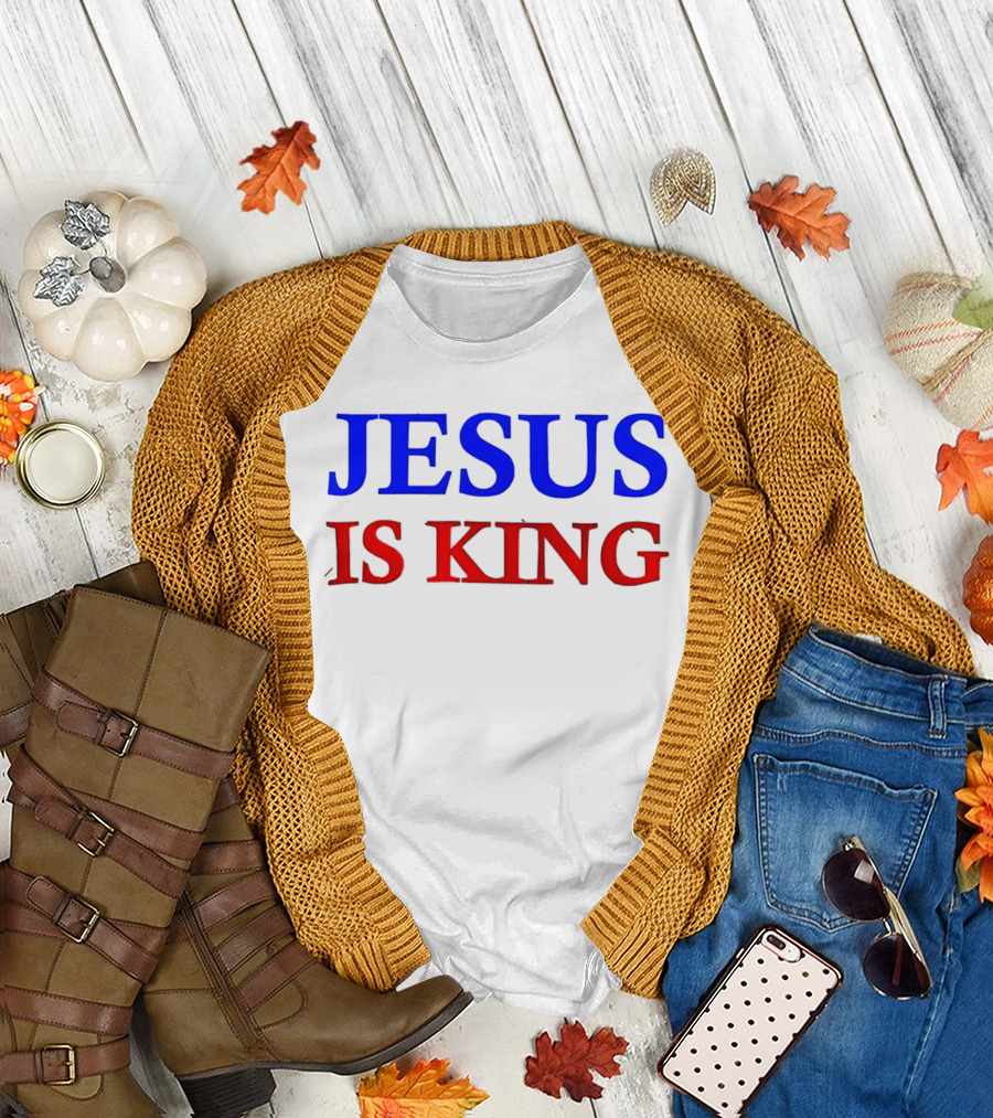 Russell Wilson Jesus is King Bold Text Blue Red Christian T-Shirt