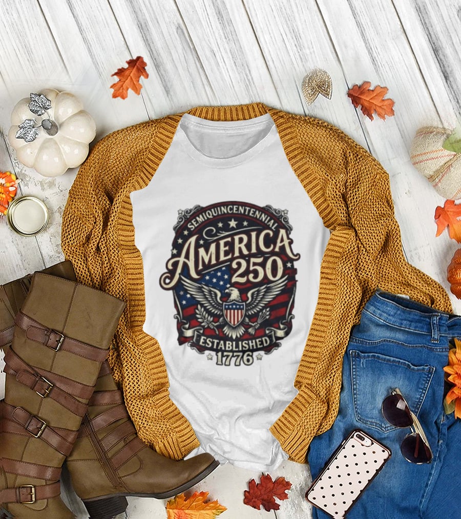 Semiquincentennial America 250 Eagle Crest Established 1776 Stars and Stripes T-Shirt