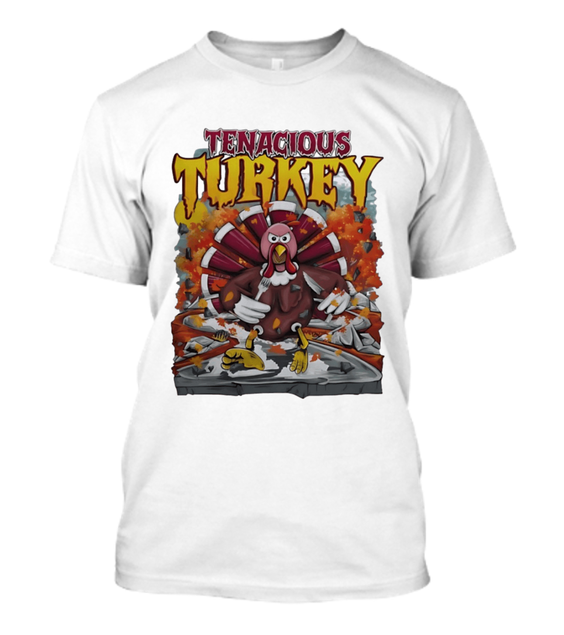 Tenacious Turkey Thanksgiving Cartoon Explosion T-Shirt