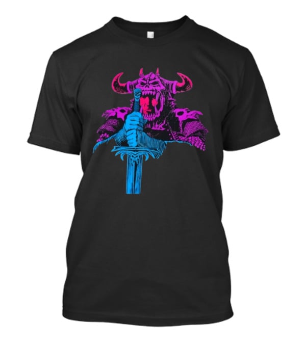 The Dark Warlord Retro Fantasy Skull And Sword T-Shirt