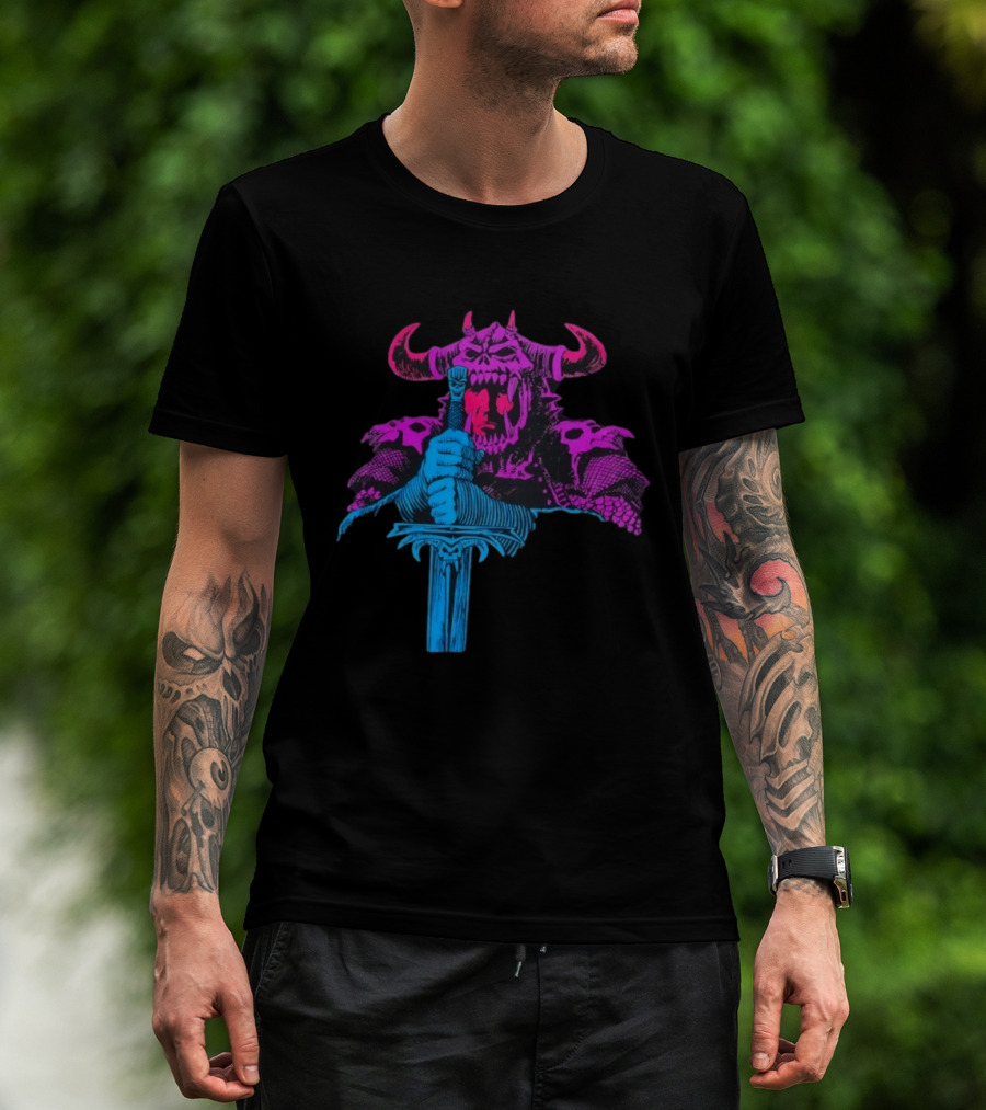 The Dark Warlord Retro Fantasy Skull And Sword T-Shirt