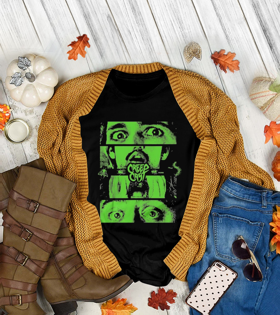 CreepCast Horror Retro Comic Green Face T-Shirt