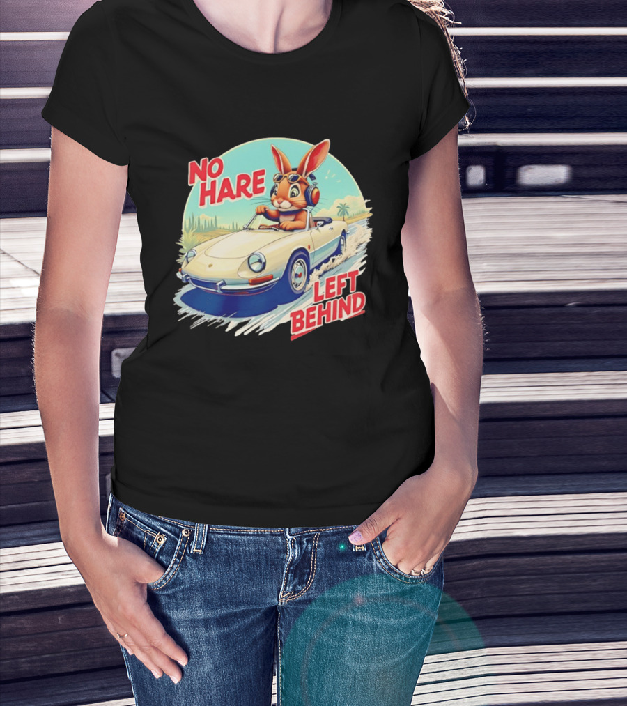 No Hare Left Behind Rabbit Wearing Headphones Driving Convertible Car T-Shirt