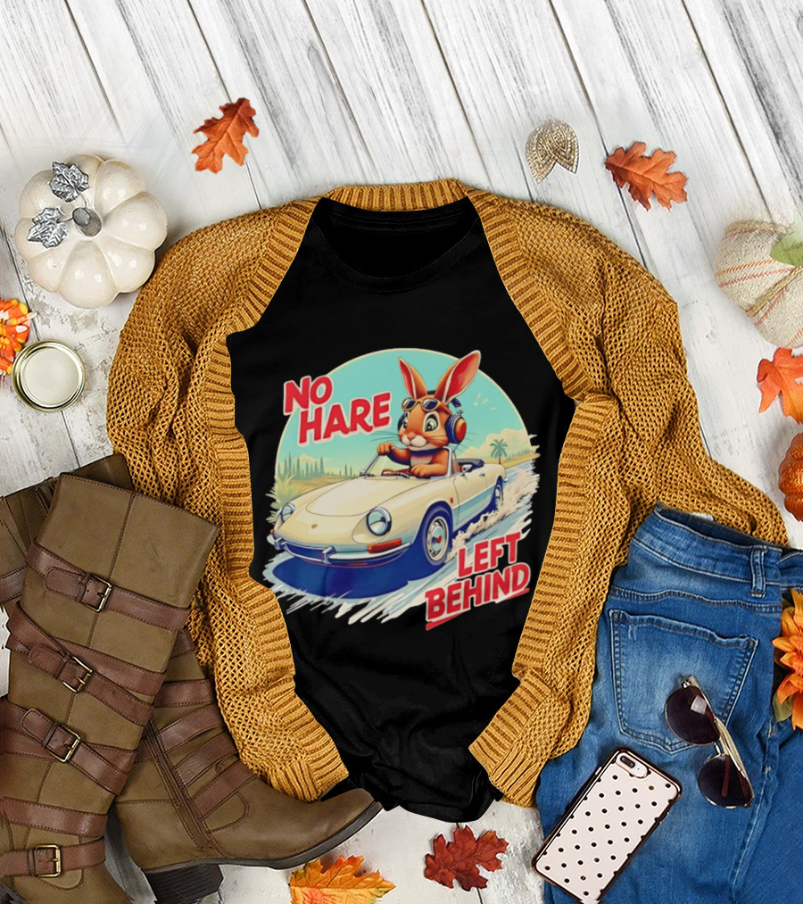 No Hare Left Behind Rabbit Wearing Headphones Driving Convertible Car T-Shirt