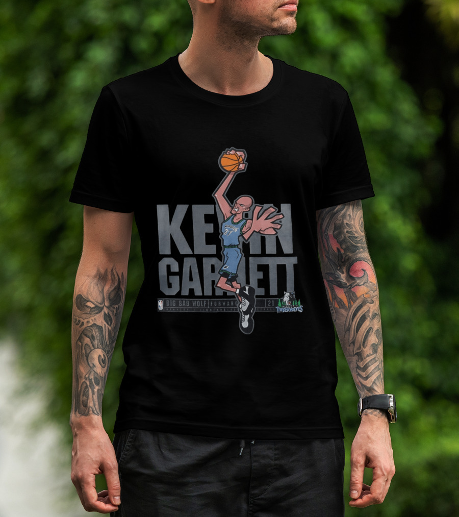 Kevin Garnett Big Bad Wolf Forward 21 Minnesota Timberwolves NBA Caricature T-Shirt