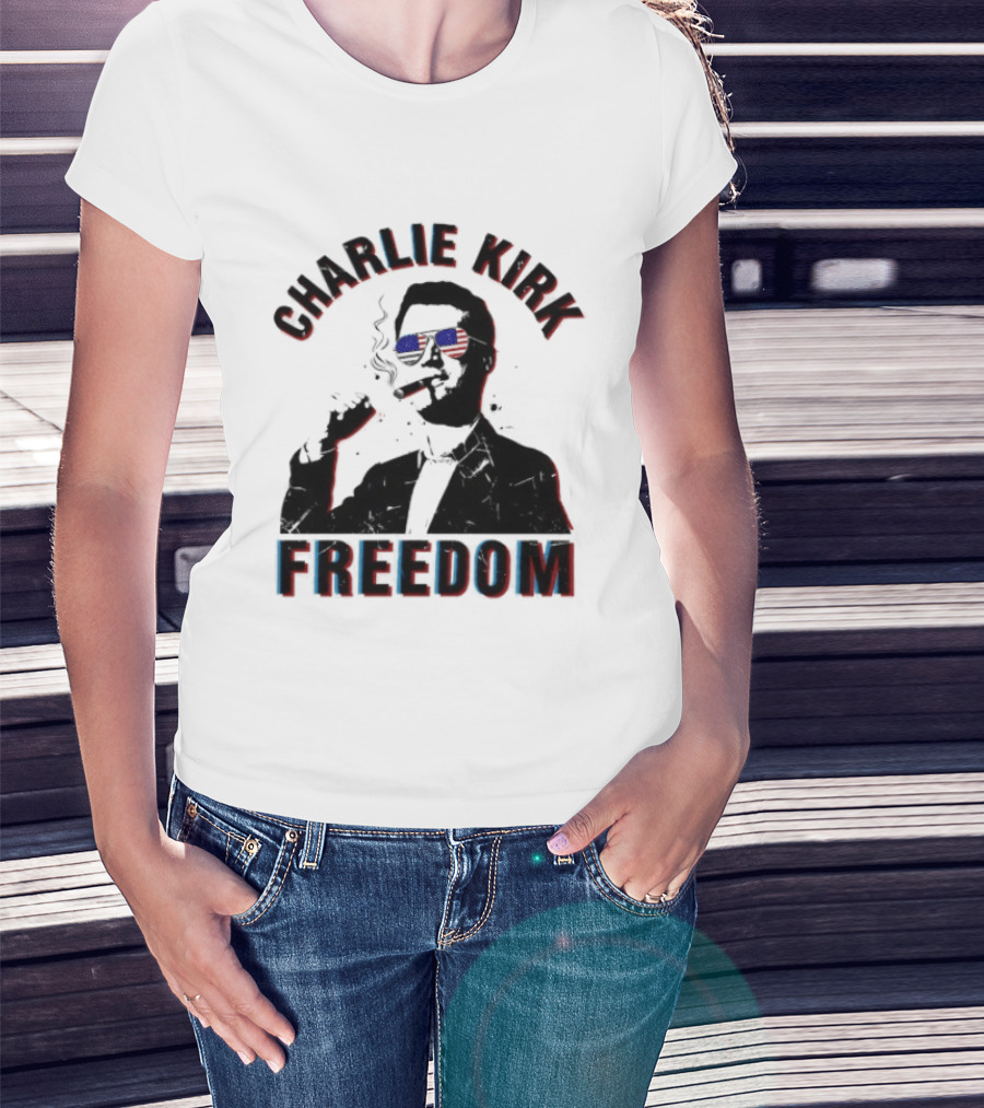 Charlie Kirk Freedom Cigars Sunglasses American Flag T-Shirt