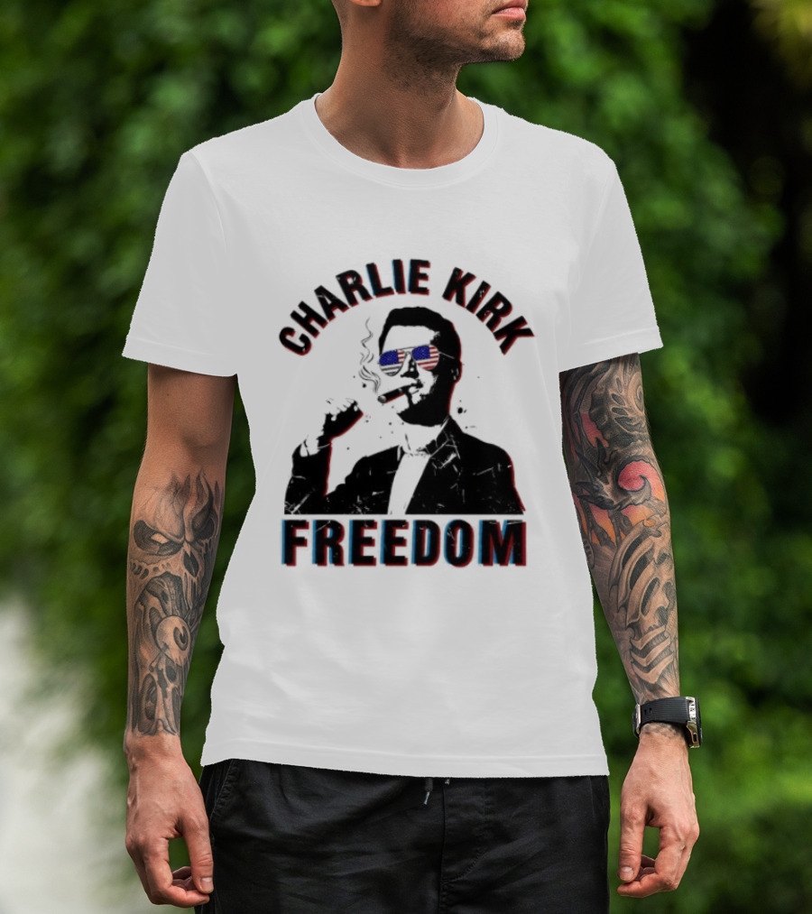 Charlie Kirk Freedom Cigars Sunglasses American Flag T-Shirt