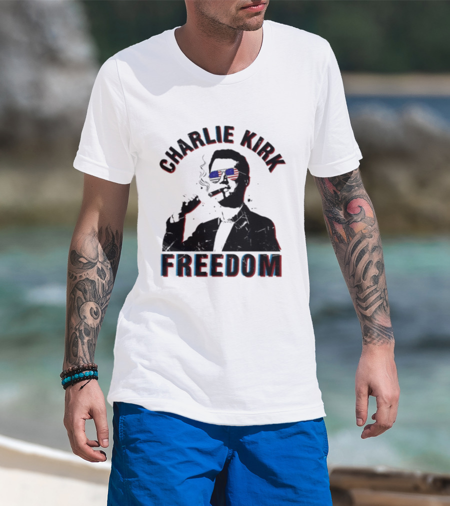 Charlie Kirk Freedom Cigars Sunglasses American Flag T-Shirt