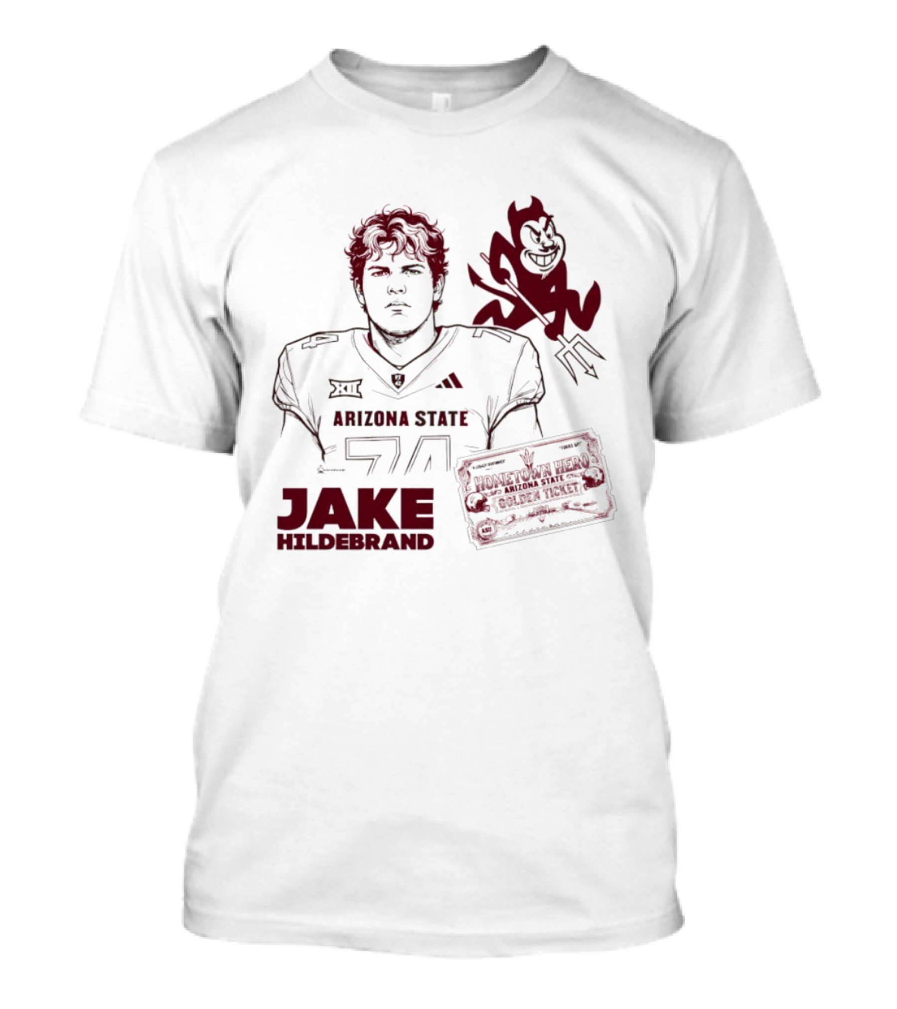 Jake Hildebrand Arizona State Sun Devils Football 74 Hometown Hero Golden Ticket T-Shirt