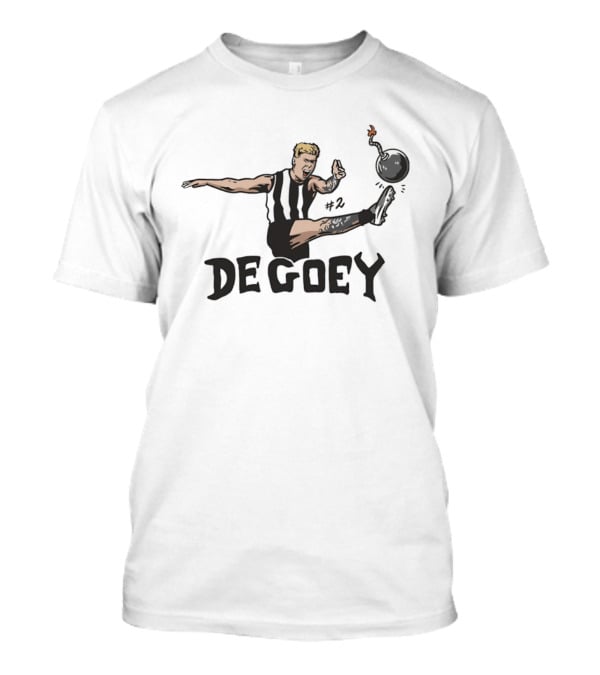 Jordan De Goey Number 2 Kicking Bomb Collingwood Magpies T-Shirt