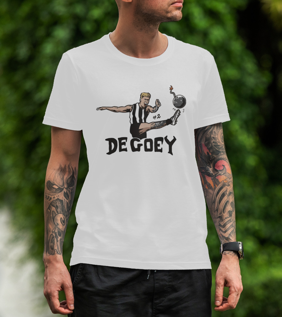 Jordan De Goey Number 2 Kicking Bomb Collingwood Magpies T-Shirt
