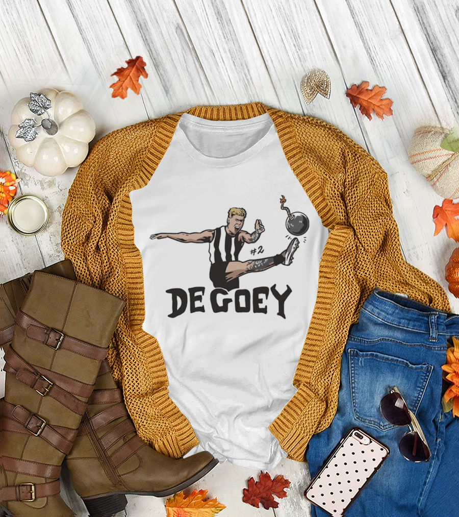 Jordan De Goey Number 2 Kicking Bomb Collingwood Magpies T-Shirt